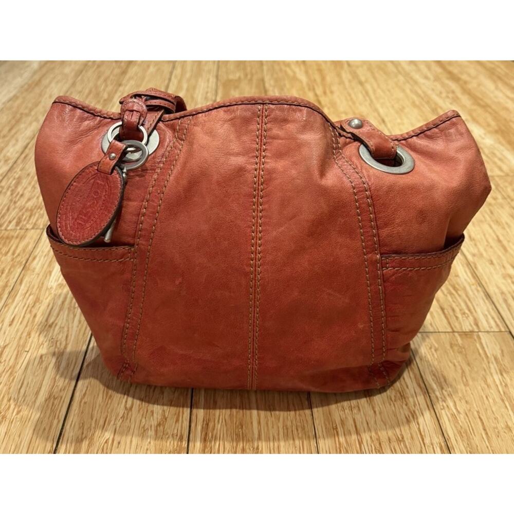 Fossil Vintage Red Soft Leather Purse Shoulder Bag Tote Double Handled Key - Picture 3 of 12